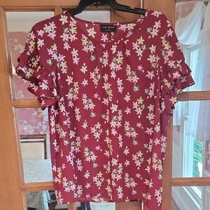 Lane Bryant Red Ruffled Short Sleeve Blouse